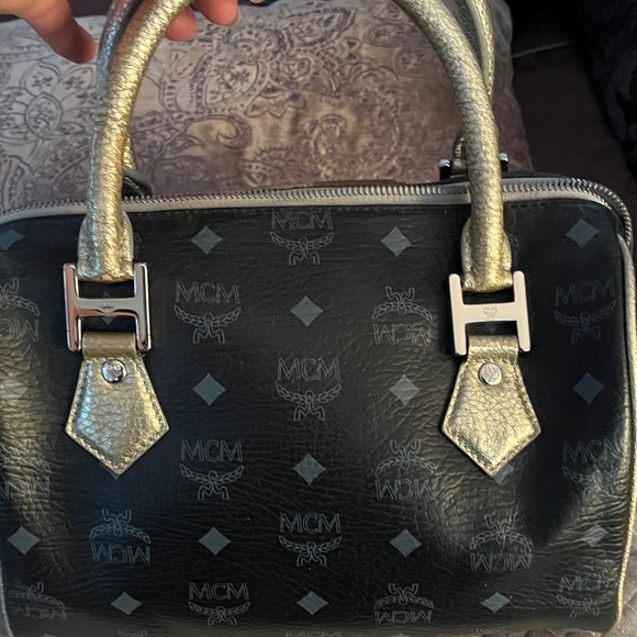 MCM Black and Gold Princess Satchel with Multicolor Accents - Picture 6 of 11